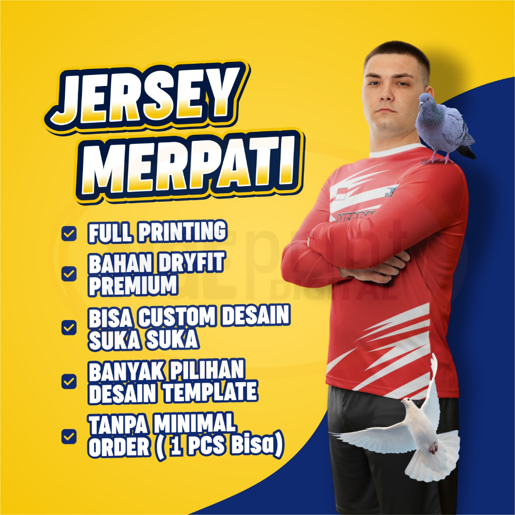 Baju Jersey Merpati FULL PRINT Custom Free Design Suka-suka / Jersey Merpati Custom Dewasa & Anak