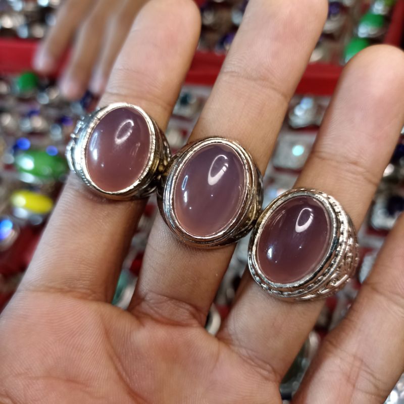 cincin batu akik Lavender batu rajah natural ring alpaka super