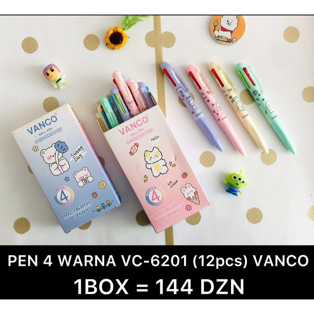 

[1 Lusin/ 12 Pcs] Bolpen Pulpen Ball Pen Cetek 4 Warna Vanco VC-6201 0.7mm
