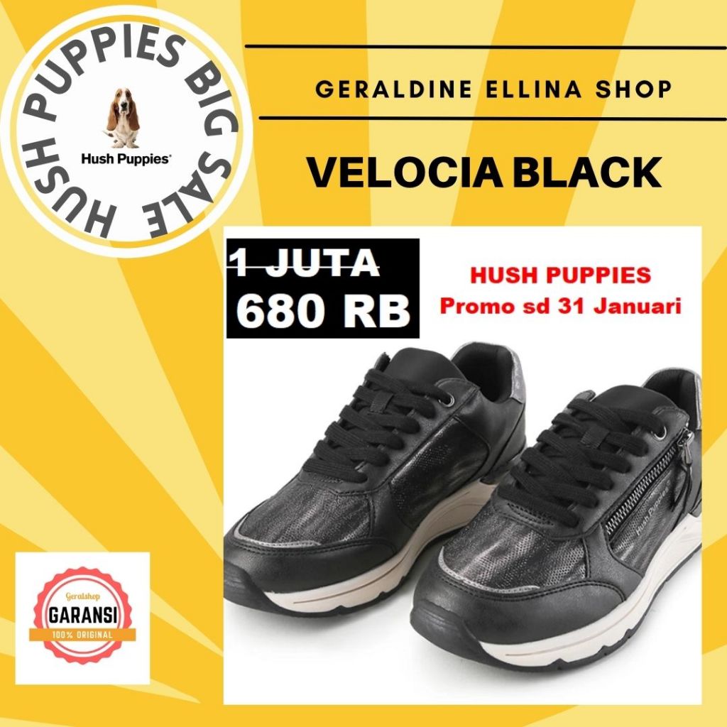 Sepatu sneakers wanita Hush Puppies 100% original seri VELOCIA