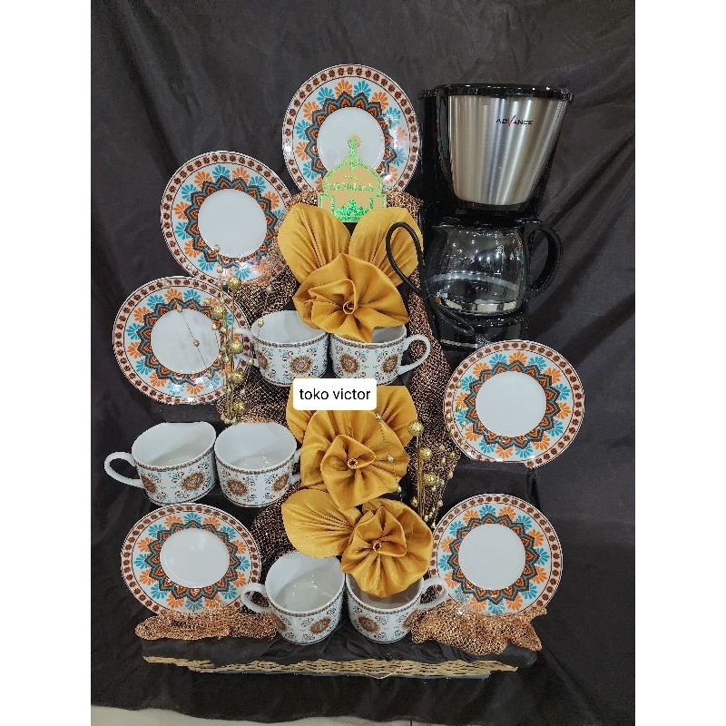 parcel lebaran/parcel tea set/ parcel cangkir / parcel keramik  +coffie maker
