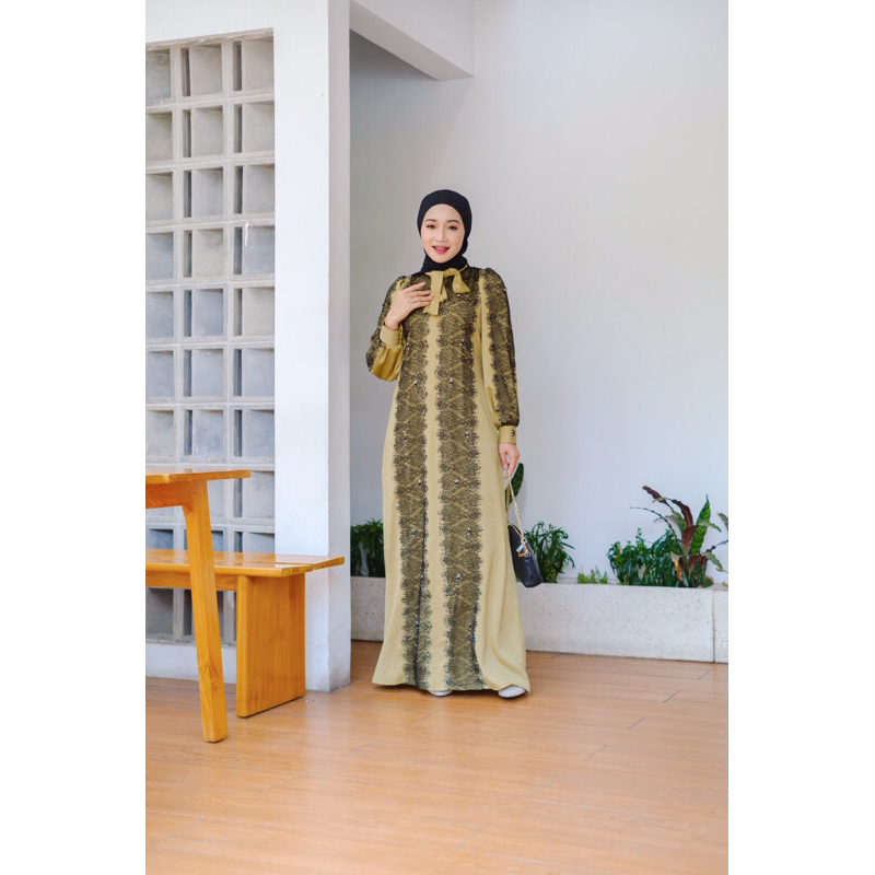 Dress Brukat Payet Lebaran Murah Kekinian Fayza By Hanaali