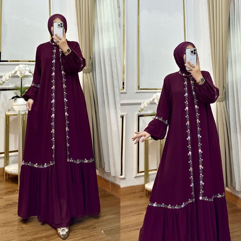 Nura Collection Official - Irish Cardi - Baju Gamis Wanita Model Terbaru Bahan Ceruty - Gamis Lebara