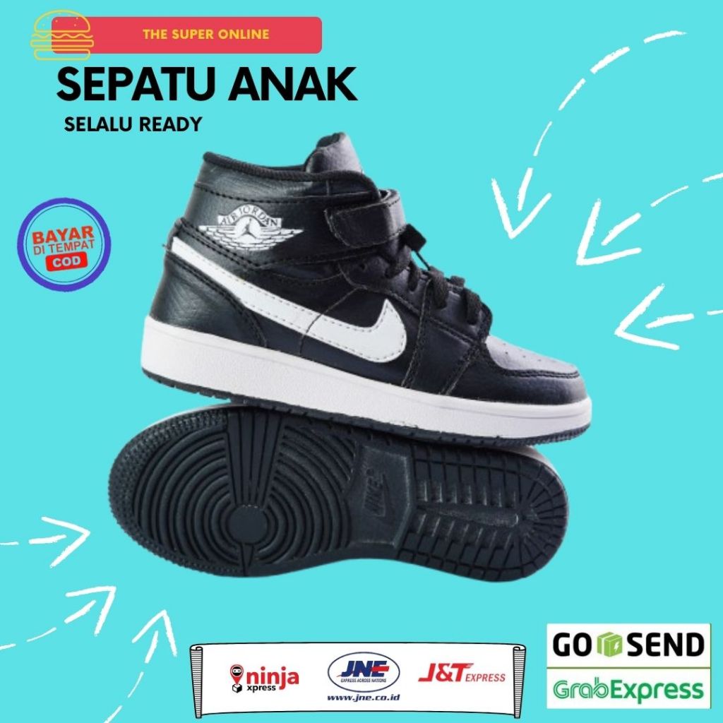 Sepatu Anak Sekolah Santai Laki Laki Merek Air Jordan Warna Hitam Umur 1 2 3 4 5 6 7 8 9 10 Casual S