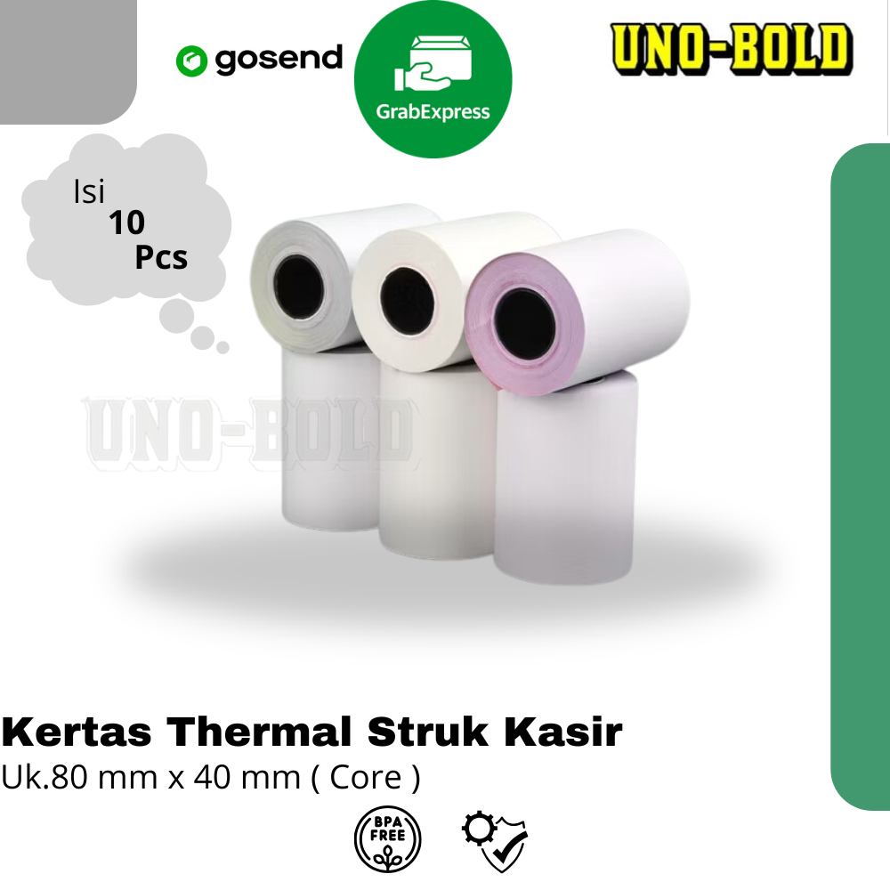 

KERTAS STRUK THERMAL PAPER ROLL 80mmx40mm TERMAL EDC THERMAL PRINTER MINI BLUETOOTH 80MM CORE Diameter Core 16mm, Ketebalan 105Micron