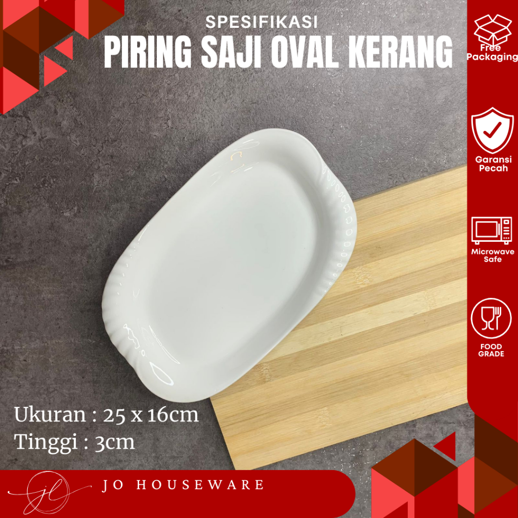 TEBUS MURAH SET 3 PCS Piring saji oval kerang keramik premium putih polos ukuran 25 x 16cm piring un