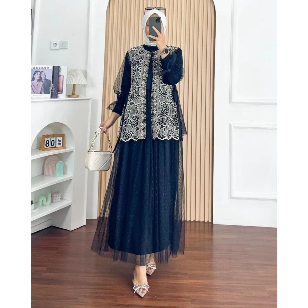 Gamis Wanita Velvet Tile Brokat Azurra Dress Kondangan Model Terbaru