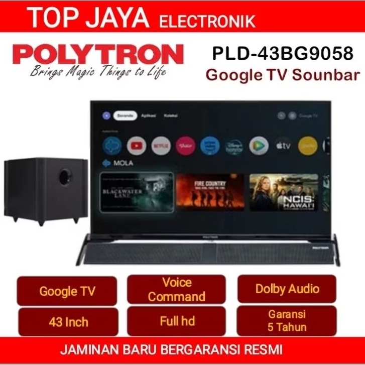 TV ANDROID POLYTRON 43 INCH SOUND BAR/TV ANDROID 43 INCH POLYTRON SOUND BAR SMART ANDROID GOOGLE TV