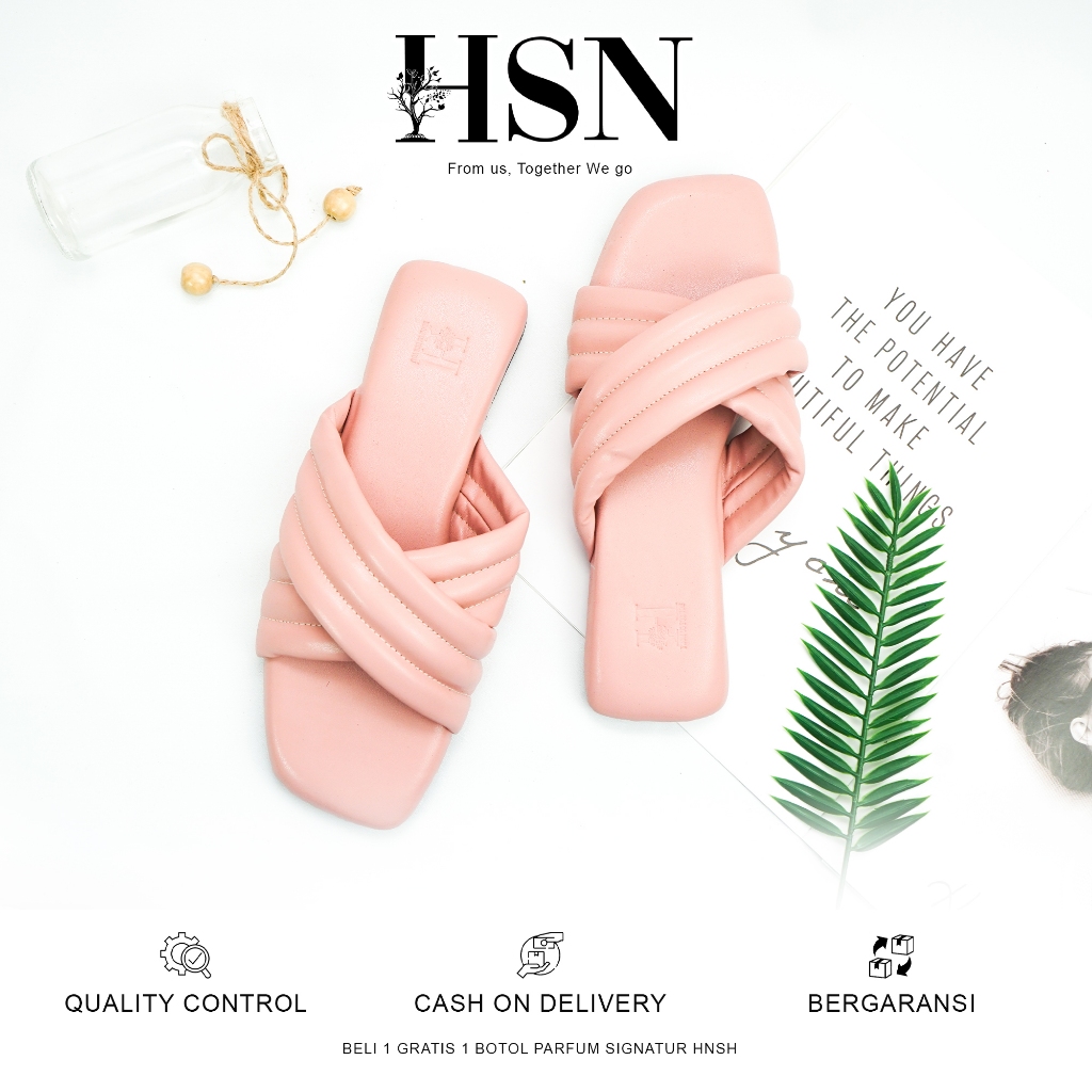 HSN Sandal BASILA Flat Wanita - Warna Salem | Beli 1 Gratis 1 Parfume