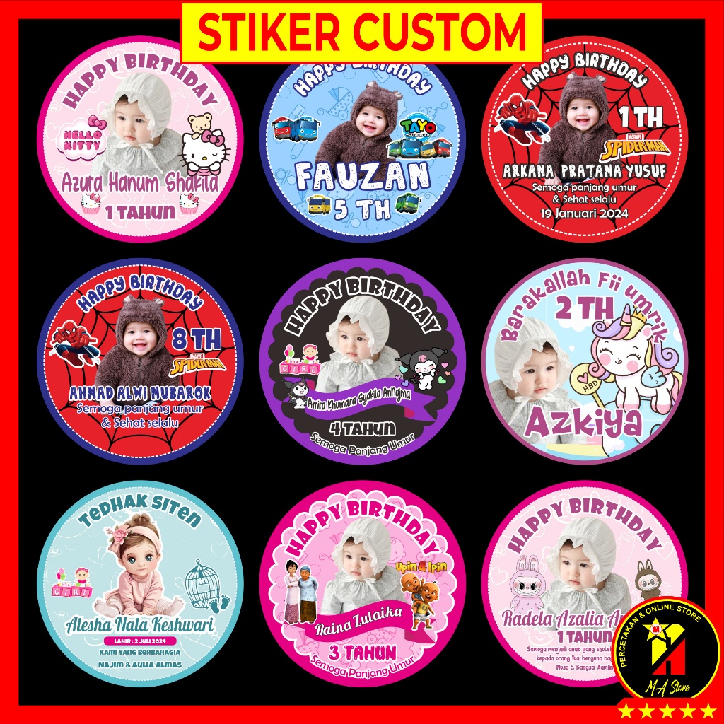 

Stiker Ulang Tahun Anak Custom Bahan Stiker Cromo Tinta Awet Tidak Luntur Free Desain