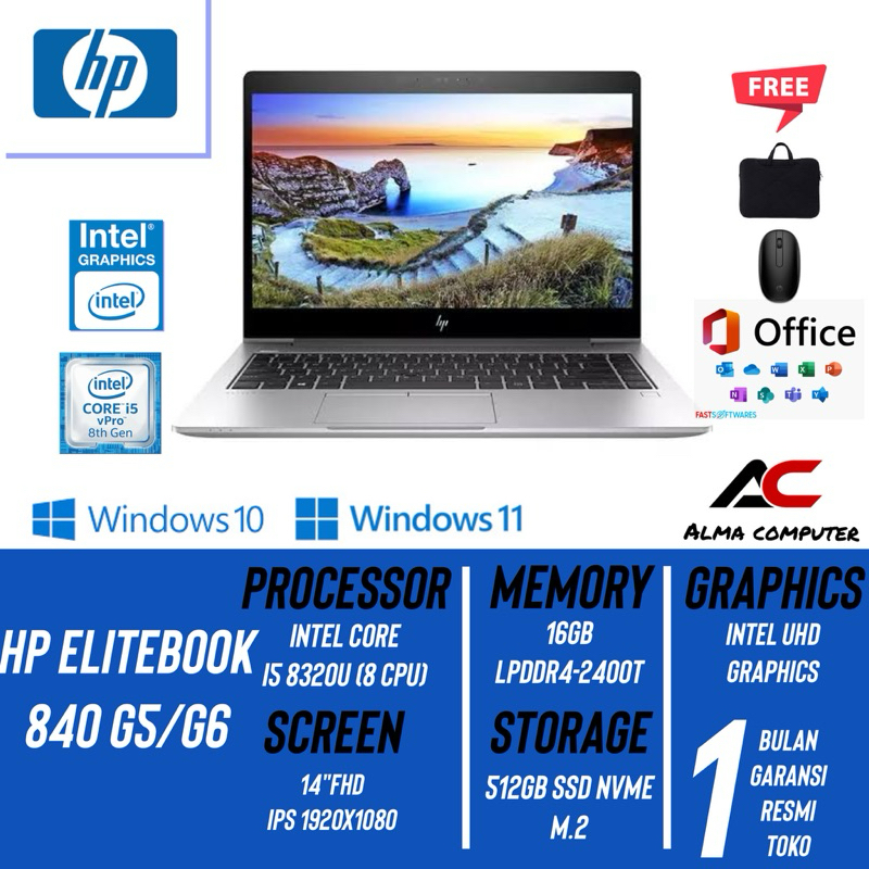 Laptop Hp Elitebook 840 G5 G6 RAM 8GB SSD UPGRADEBLE MURAH BERGARANSI MULUS NO MINUS