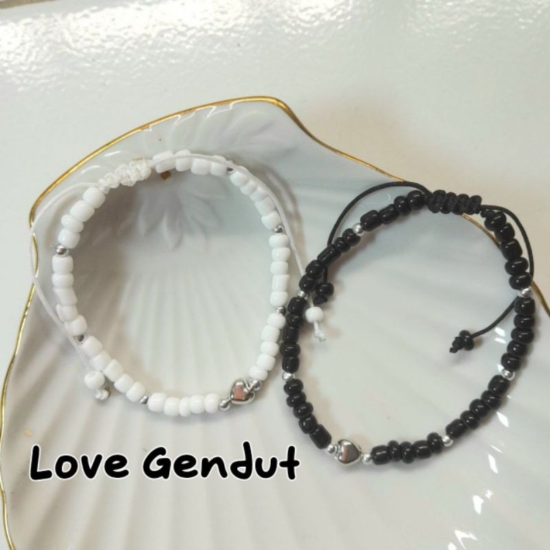 [LV004] Gelang Tali Serut | Gelang Manik Love | Gelang Tali Giok 1 Layer | Beads Bracelet Black Whit