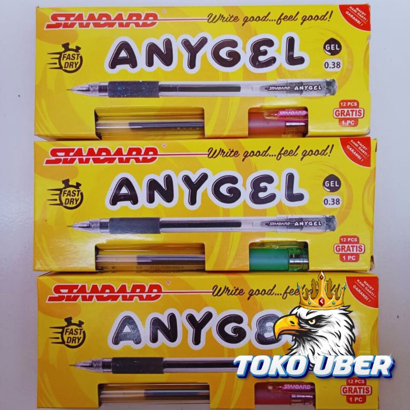 

Ballpoint Standard Pulpen Gel Standar ANYGEL 0.38 hitam Isi 12pcs+1pcs