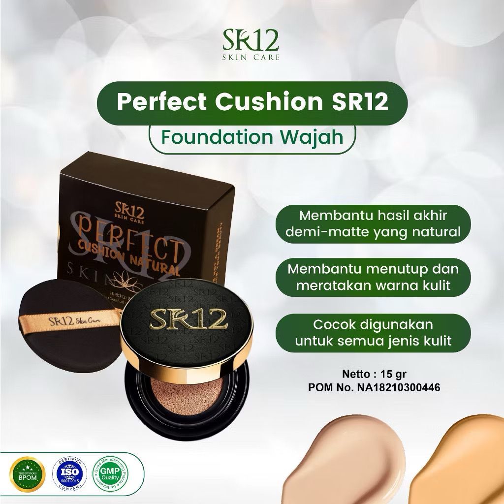 Bedak Tabur Perfect Cushion SR12 Skincare Kosmetik SPF 30 - Bedak Padat Full Coverage Mencerahkan