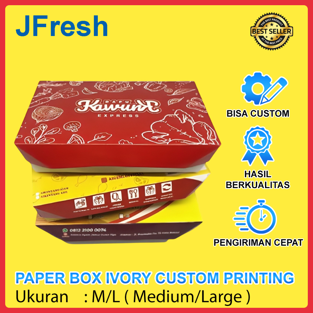 Paper Lunch Box Ivory Custom Desain Printing Full Color Ukuran Size M L Putih Model Forming Tanpa Li