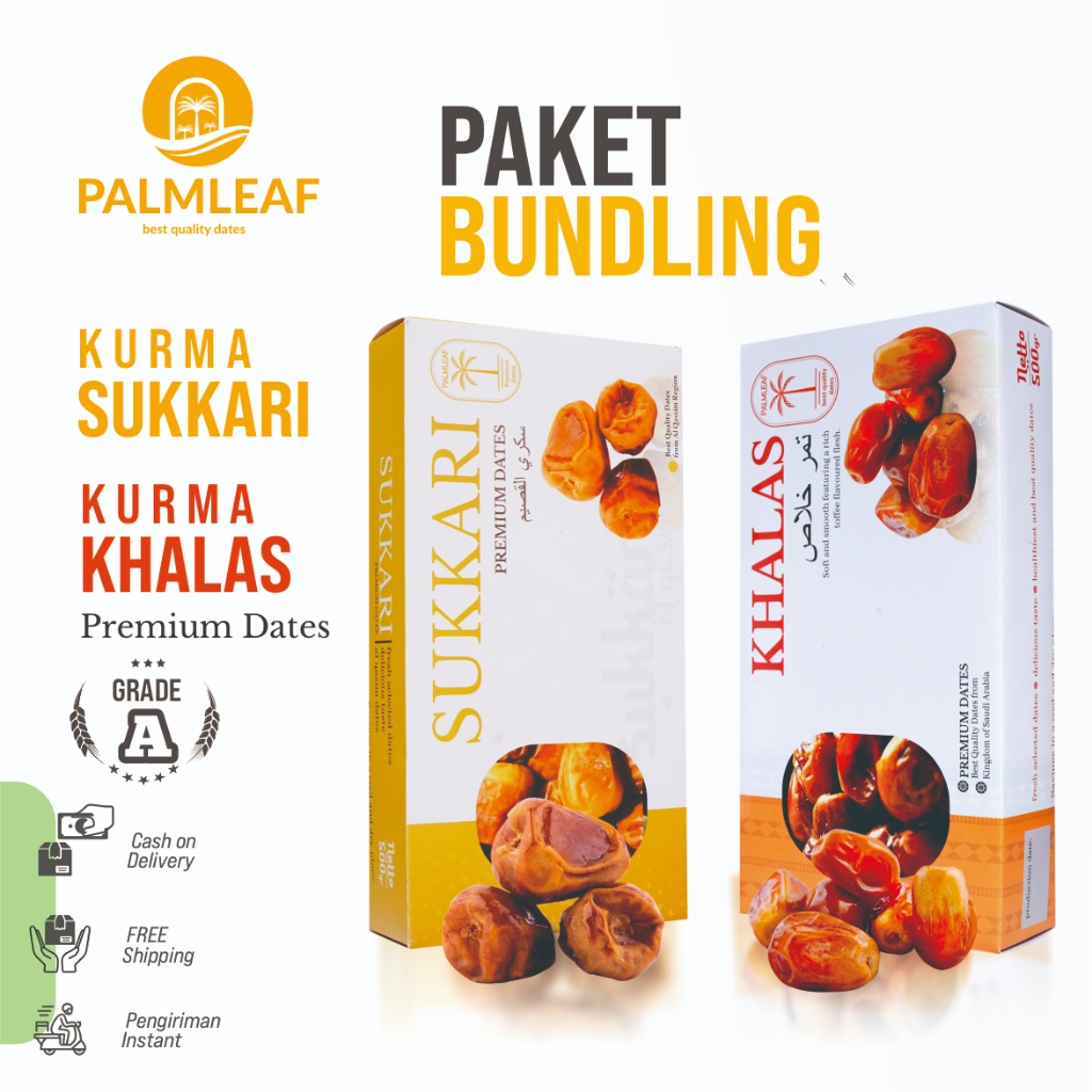 

Paket Bundling Hemat Kurma Khalas dan Sukkari Palm leaf Premium