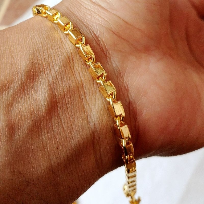 Gelang Balok Padat Berlapis Emas 24k