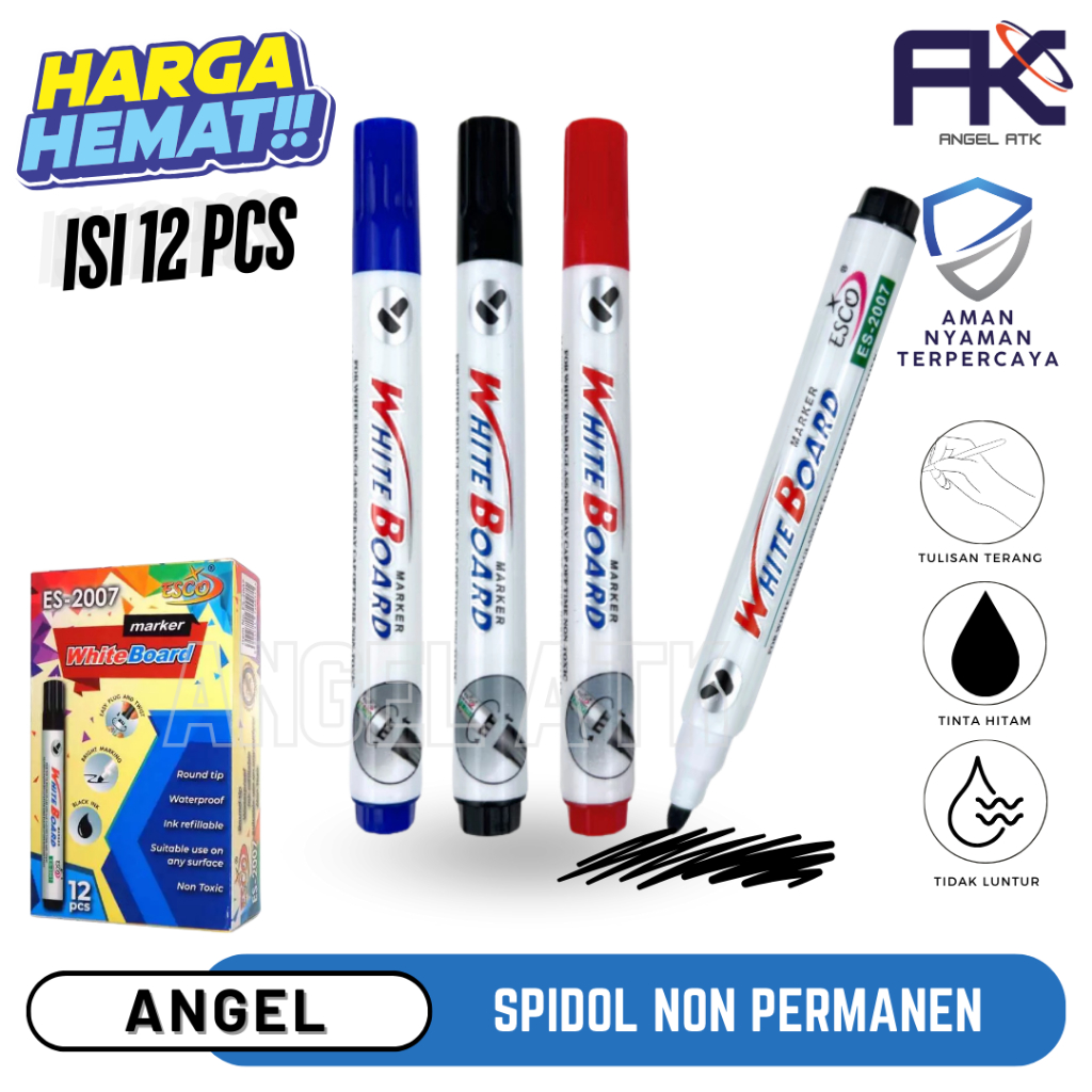 

Promo 1 Lusin ( 12 Pcs ) Spidol Hitam / Spidol Esco 2007 / Spidol Hitam / Untuk Alat Tulis Sekolah dan Kantor / Non Permanen / Tinta Hitam / Harga Murah / Cash On Delivery / Atk Blessing