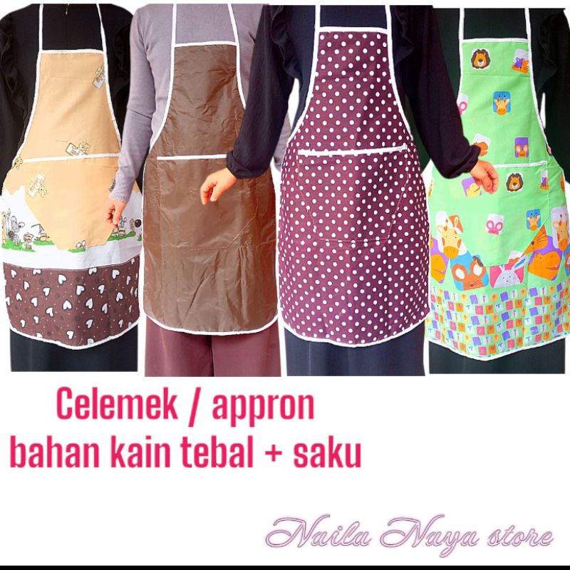 celemek apron masak bahan kain tebal + saku