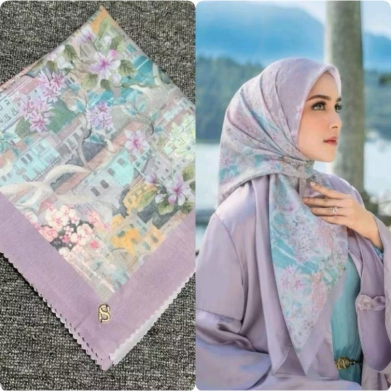 HIJAB BUTTON SCARVES JILBAB SEGI EMPAT BUTTON VOAL PREMIUM PLAT B DAN POUCH