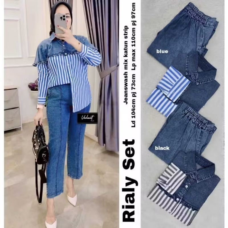 Helza Set Jeans / Rialy Set /Lavita Set Jeans Setelan Wanita Best Seller Fashion Muslim Wanita