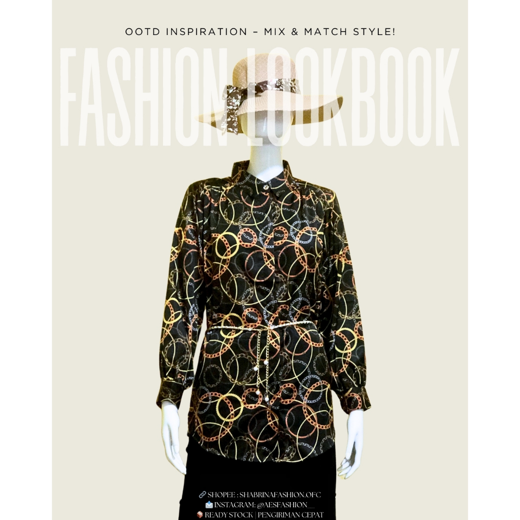 013. AEs - blouse kemeja wanita premium motif rantai