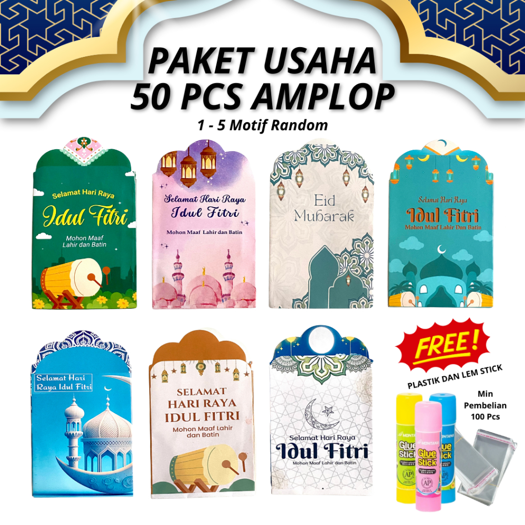 

[PAKET USAHA] Amplop / Angpau Hari Raya Idul Fitri NEW 2025 (50 Lembar) | Free Lem & Plastik
