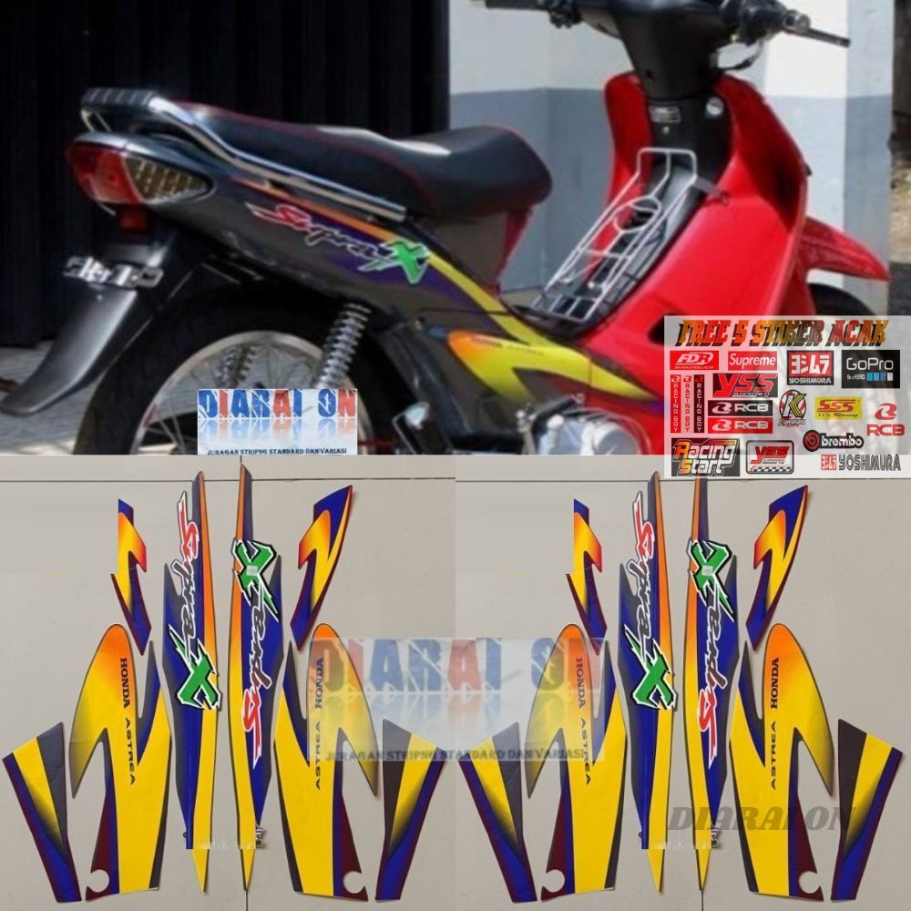 Striping Stiker Honda Supra 2001 - Supra lama 100 110 Merah Kuning Murah Diaraion