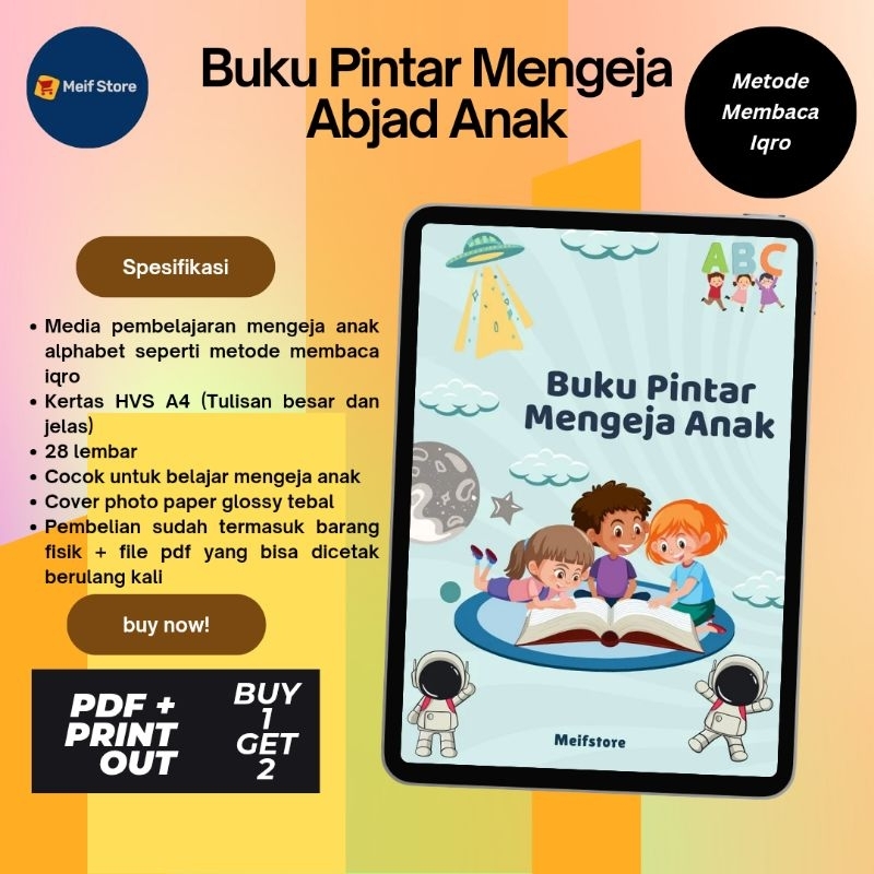 Meifstore Buku Pintar Mengeja Abjad Anak dengan Metode Membaca Iqro