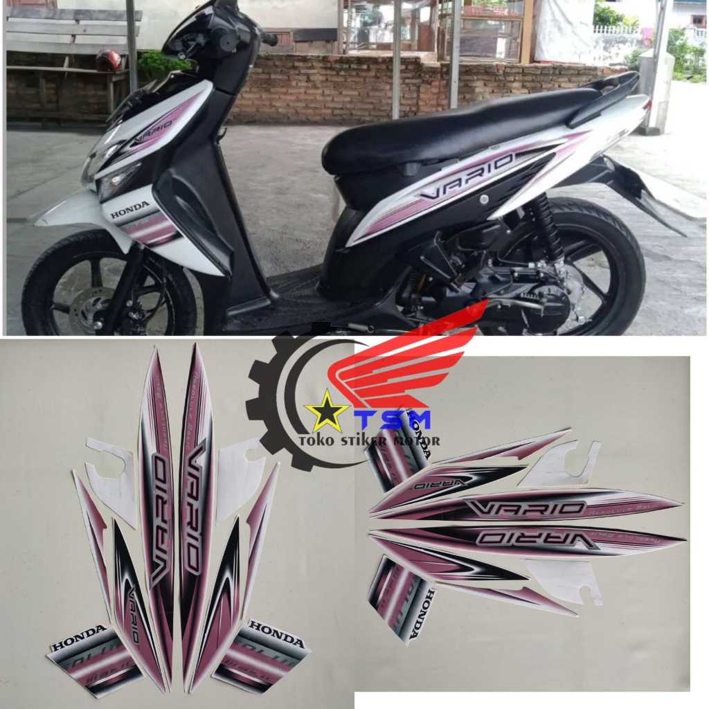 STIKER STRIPING LIS LES POLET BODY MOTOR VARIO CW 110 KARBU 2008 PUTIH-PINK STANDAR