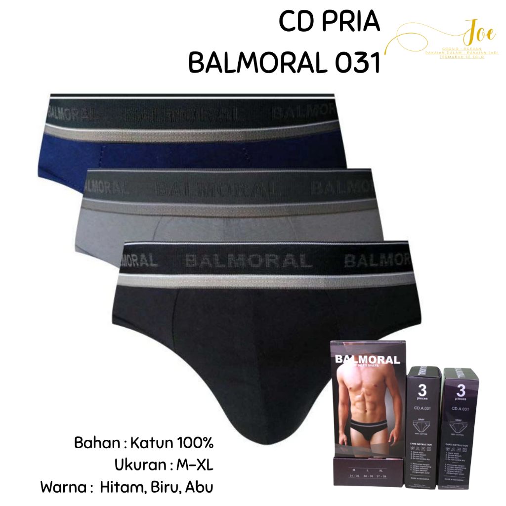 ISI 3 / CD Pria BALMORAL 031 Karet Boxer / Celana Dalam Cowok