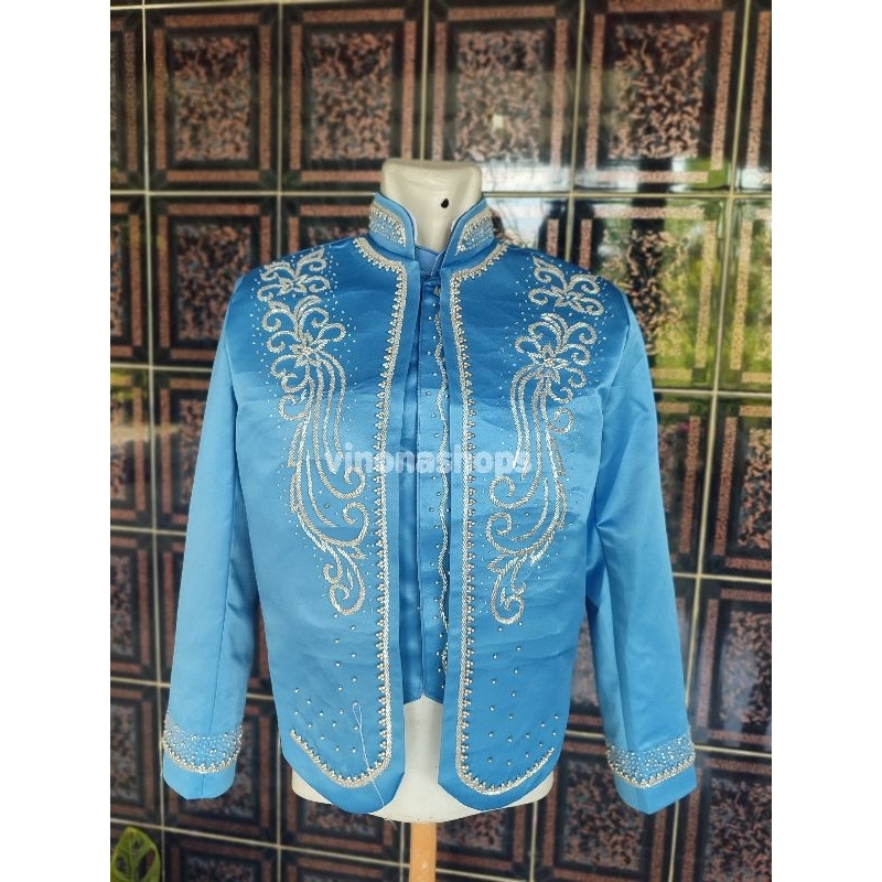 Beskap Pengantin Jawa Warna Biru denim / Beskap Jawa Payet / Baju Beskap