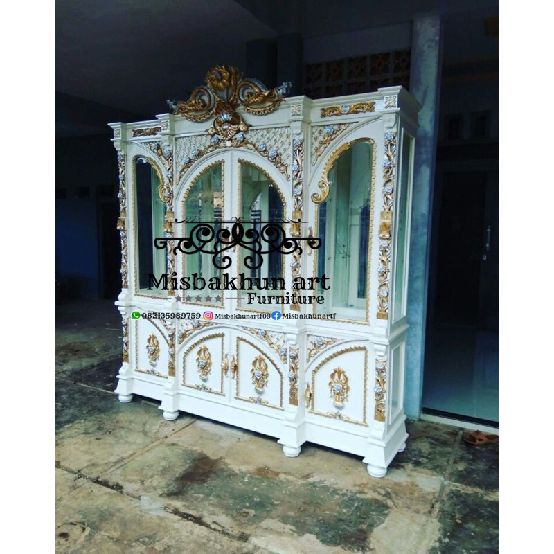 Almari|Bufet Hias Shima Minimalis Top Duco White Gold Premium