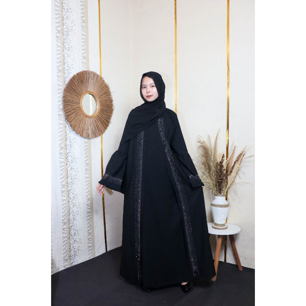 Gamis Abaya Terompet 2 Layer Cantik  / Gamis Polos Hitam Dress Motif Muslim