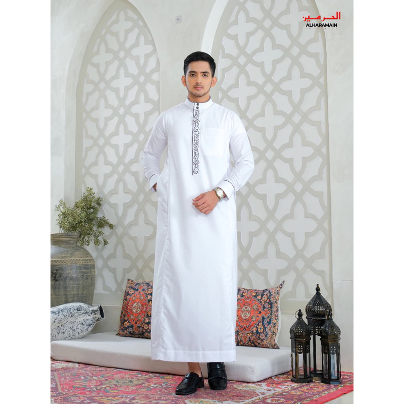 Al Haramain Jubah/Gamis Pria Dewasa Premium Slimfit Resleting (LGH 007) Hitam | Putih Tulang | Putih