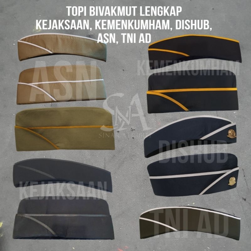 TOPI BIVAKMUT KUMHAM, DISHUB, TNI, PNS DAN KEJAKSAAN SEMUA GOLONGAN SEMUA UKURAN BAHAN BERKUALITAS