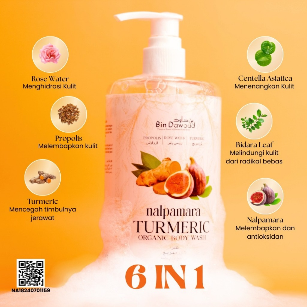 Whaitening Body Wash Pemutih Badan 450ml Bin Dawoud 6 in1 Sabun Arab Nalpamara Plus Turmeric Organic