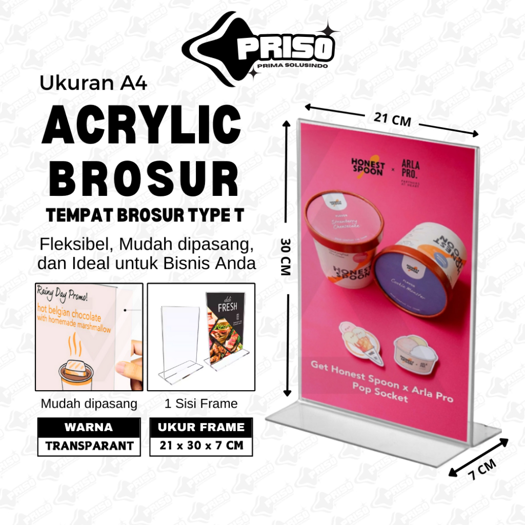 

Priso Akrilik Display A4 | Tempat Brosur A4 | Acrylic Tent CardHolder Type T