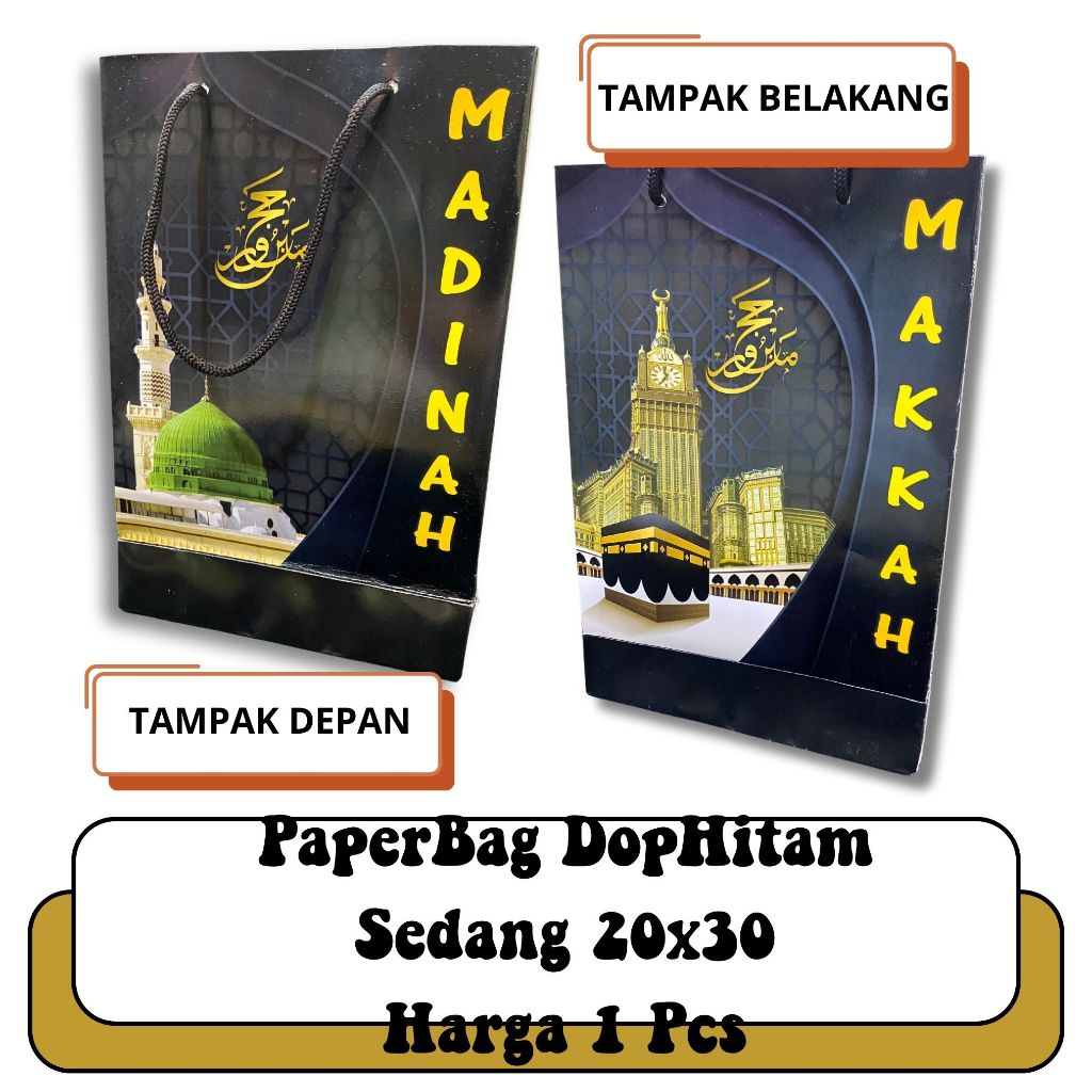 OLEH OLEH HAJI DAN UMROH 1PCS PAPERBAG HITAM GLOSI I HAMPERS HAJI DAN UMROH I GOODIEBAG GIFT FROM HA