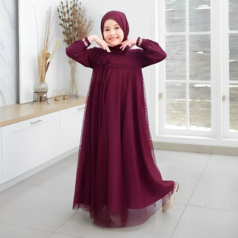 BESTPROMO GAMIS BROKAT ANAK TANGGUNG 5-13 TAHUN MODEL TERBARU 2026 CRINKLE AIRFLOW MIX BRUKAT TILE
