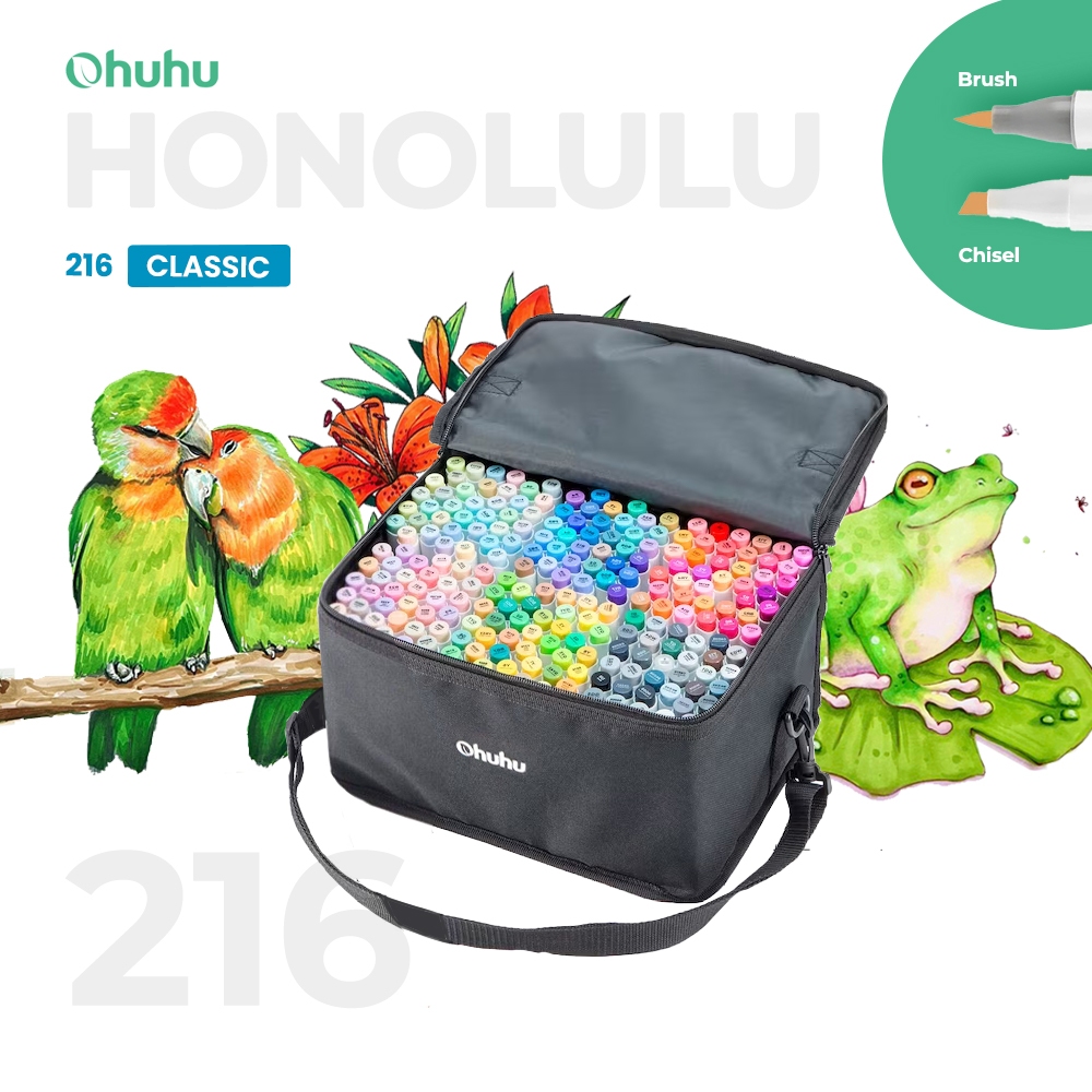 

OHUHU Honolulu 216+1 Colors Dual Tip (Brush & Chisel) Alcohol Art Marker