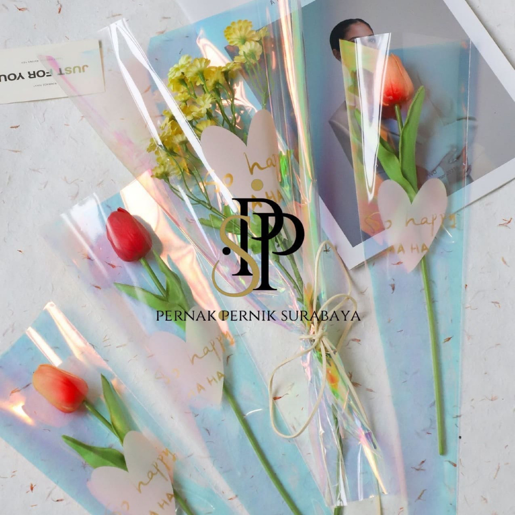 

[1 PACK ISI 30-50 LEMBAR] PLASTIK SINGLE FLOWER HOLOGRAM SO HAPPY HAHA PLASTIK OPP BENING SEDANG ROSE SLEEVES KANTONG PLASTIK PEMBUNGKUS MAWAR VALDAY VALENTINES DAY GRADUATION DAY WISUDA BUNGA SATUAN BUNGKUS PLASTIC MOTHERS DAY HARI IBU
