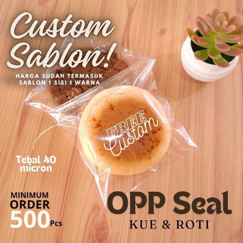 OPP Seal 12 × 16 Plastik Bungkus Roti Bakery Kue Tebal Custom Sablon