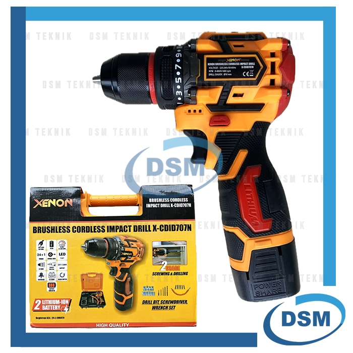 XENON CDID707 MESIN BOR BETON BATERAI CORDLESS IMPACT DRILL AKSESORIS