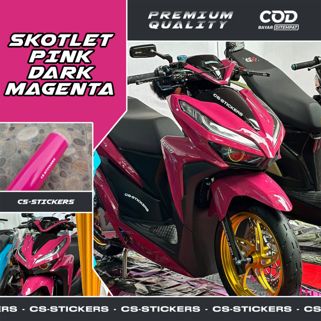 Skotlet Stiker Motor Pink Dark Magenta Glossy SuperGlossy Vinyil Premium Cover Body Sepeda Kendaraan