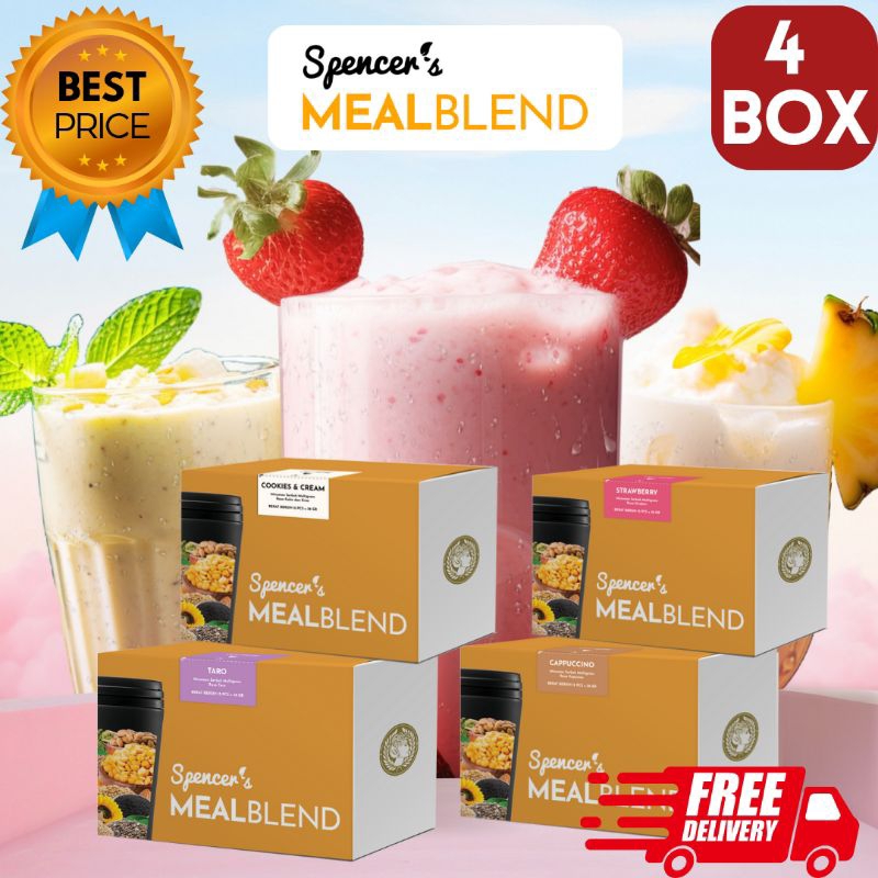 

PROMO!!! 4BOX SPENCER'S MEALBLEND VARIAN RASA : cookies and cream,taro, strawberry, capucino (1BOX ISI 15 SACHET) DIET SEHAT TANPA RIBET AMAN DIKONSUMSI SEMUA USIA, PENDERITA GERD DAN IBU MENYUSUI