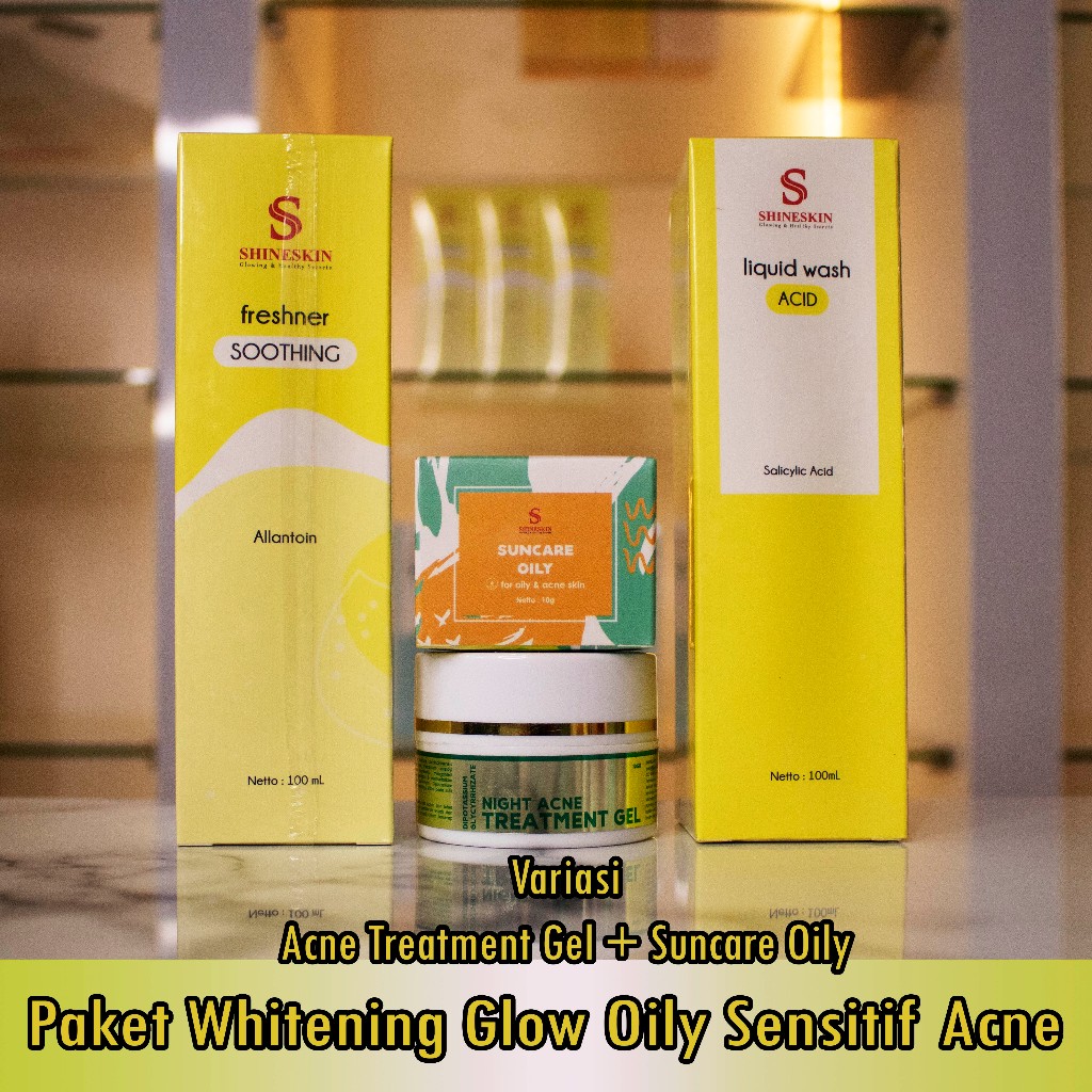 Shineskin Paket Whitening Glow Oily Acne Putih Glowing dan Bekas Jerawat