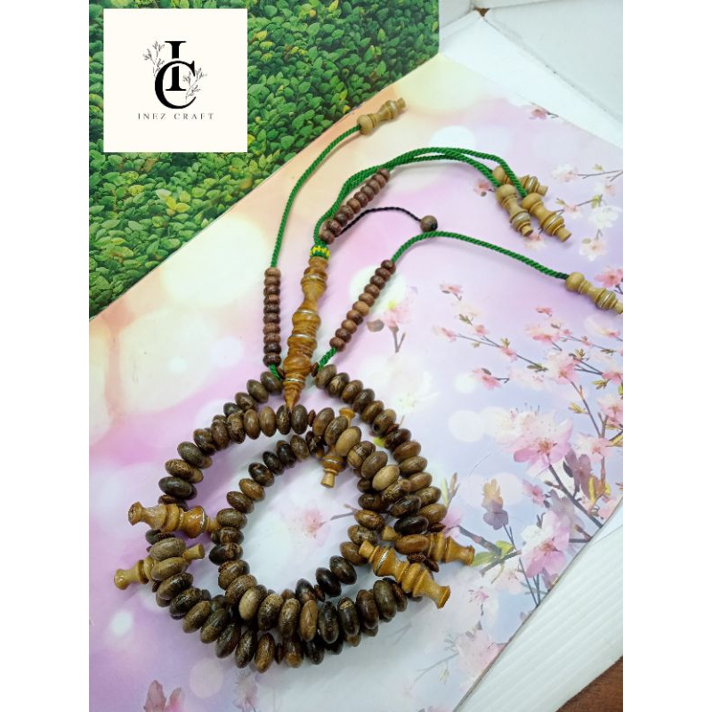 ❤️ INEZ CRAFT ❤️ Tasbih tijani kayu gaharu wangi full benang rajut T36