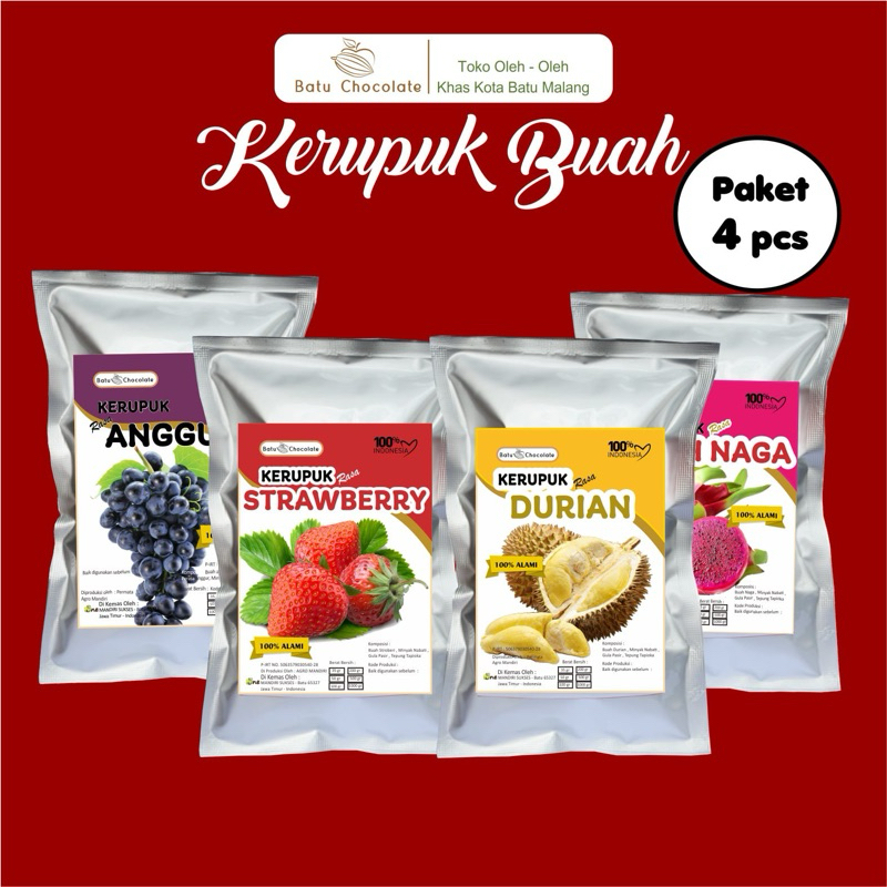 

Batu Chocolate - Paket Kerupuk Buah Isi 4 pcs Varian Rasa Mix-Oleh Oleh Khas Malang Batu ~ "Batu Chocolate" Oleh-oleh khas Malang - Batu