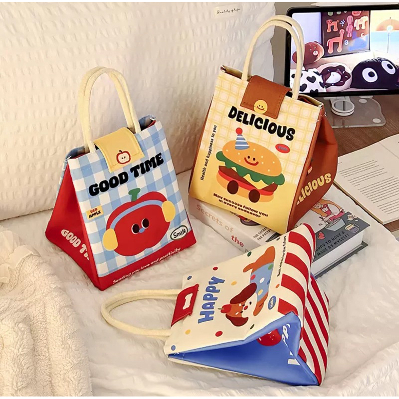 LUNCH BAG PORTABLE LUNCH BOX BAG bahan aluminum foil menjaga suhu makanan LUCU AESTHETIC PICNIC BAG 